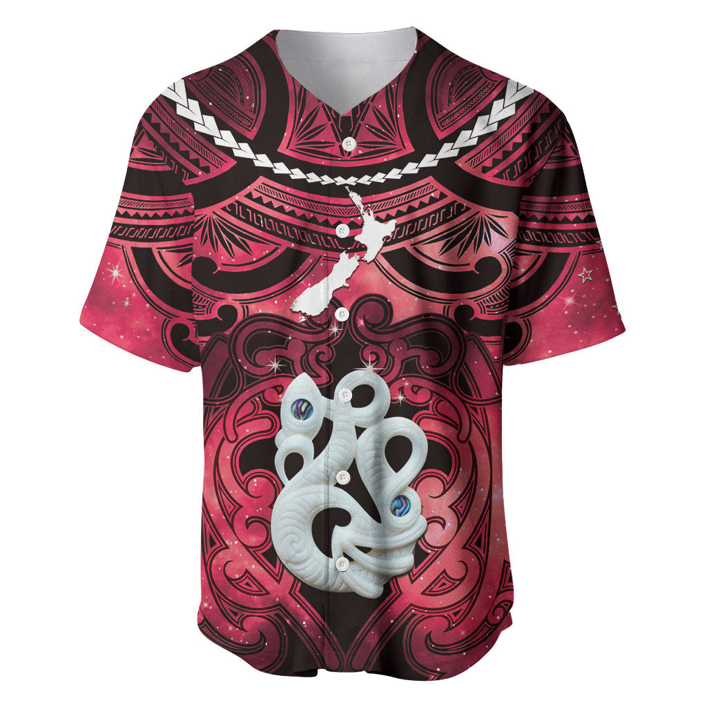 Personalised Maori Matariki Manaia Whero Baseball Jersey Maori Kowhaiwhai Pattern Galaxy LT01 Red - Polynesian Pride