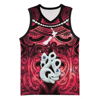 Personalised Maori Matariki Manaia Whero Basketball Jersey Maori Kowhaiwhai Pattern Galaxy LT01 Unisex Red - Polynesian Pride