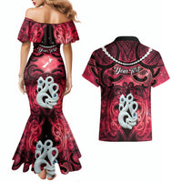 Personalised Maori Matariki Manaia Whero Couples Matching Mermaid Dress and Hawaiian Shirt Maori Kowhaiwhai Pattern Galaxy
