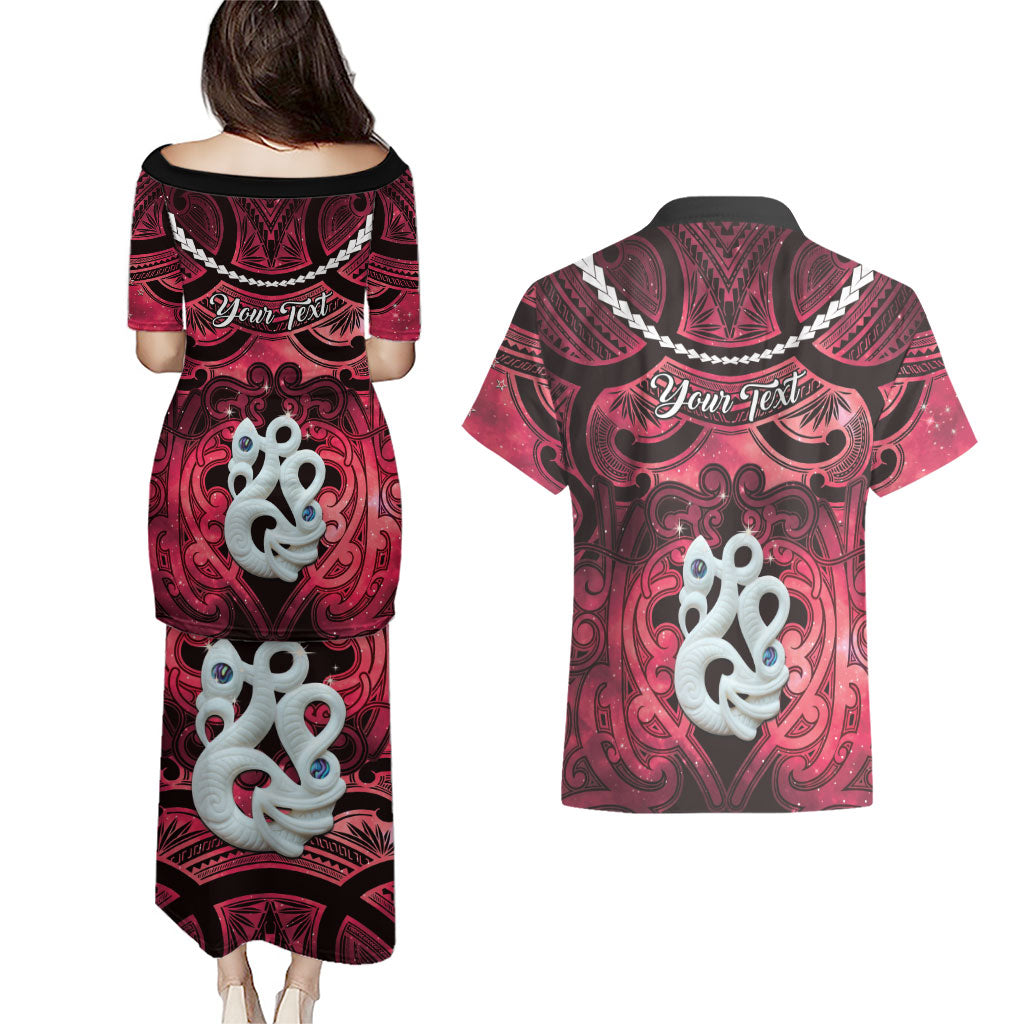 Personalised Maori Matariki Manaia Whero Couples Matching Puletasi and Hawaiian Shirt Maori Kowhaiwhai Pattern Galaxy