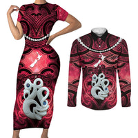 Personalised Maori Matariki Manaia Whero Couples Matching Short Sleeve Bodycon Dress and Long Sleeve Button Shirt Maori Kowhaiwhai Pattern Galaxy
