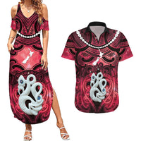 Personalised Maori Matariki Manaia Whero Couples Matching Summer Maxi Dress and Hawaiian Shirt Maori Kowhaiwhai Pattern Galaxy