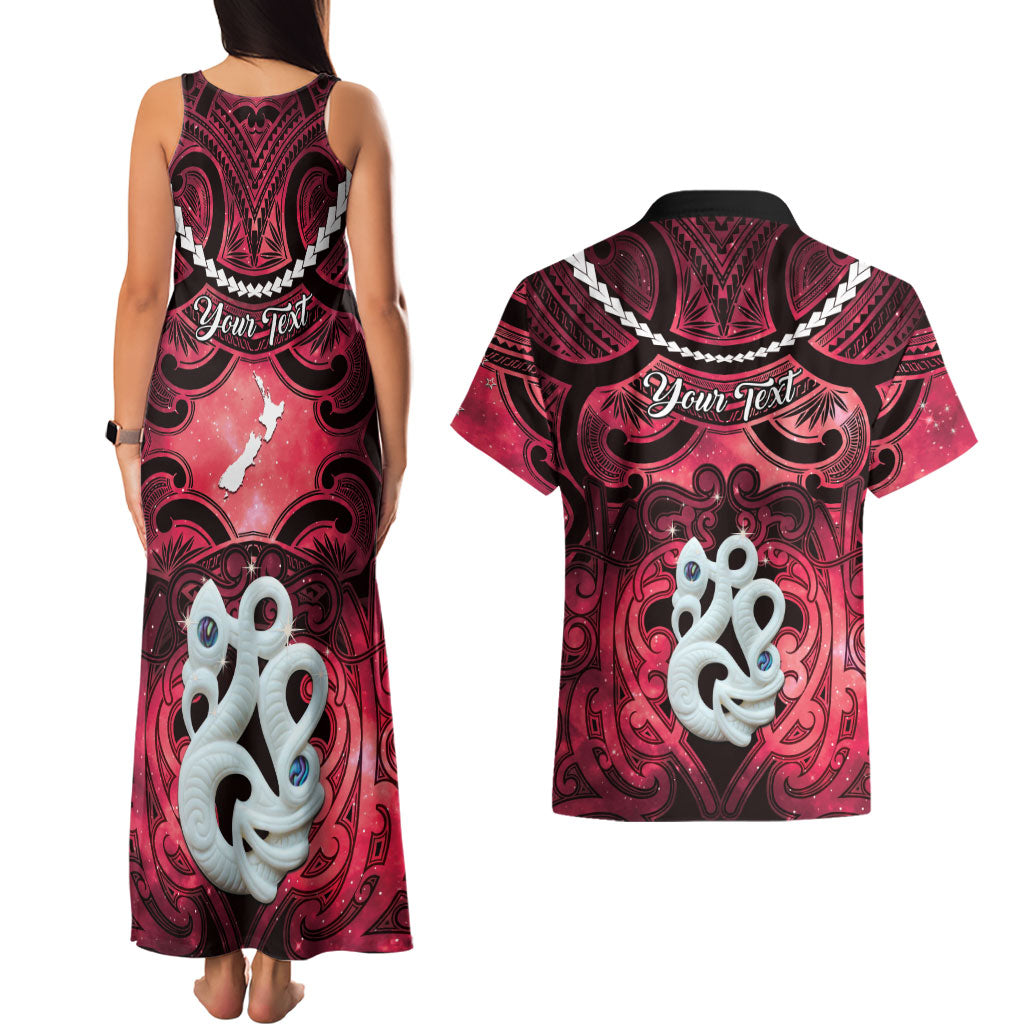 Personalised Maori Matariki Manaia Whero Couples Matching Tank Maxi Dress and Hawaiian Shirt Maori Kowhaiwhai Pattern Galaxy