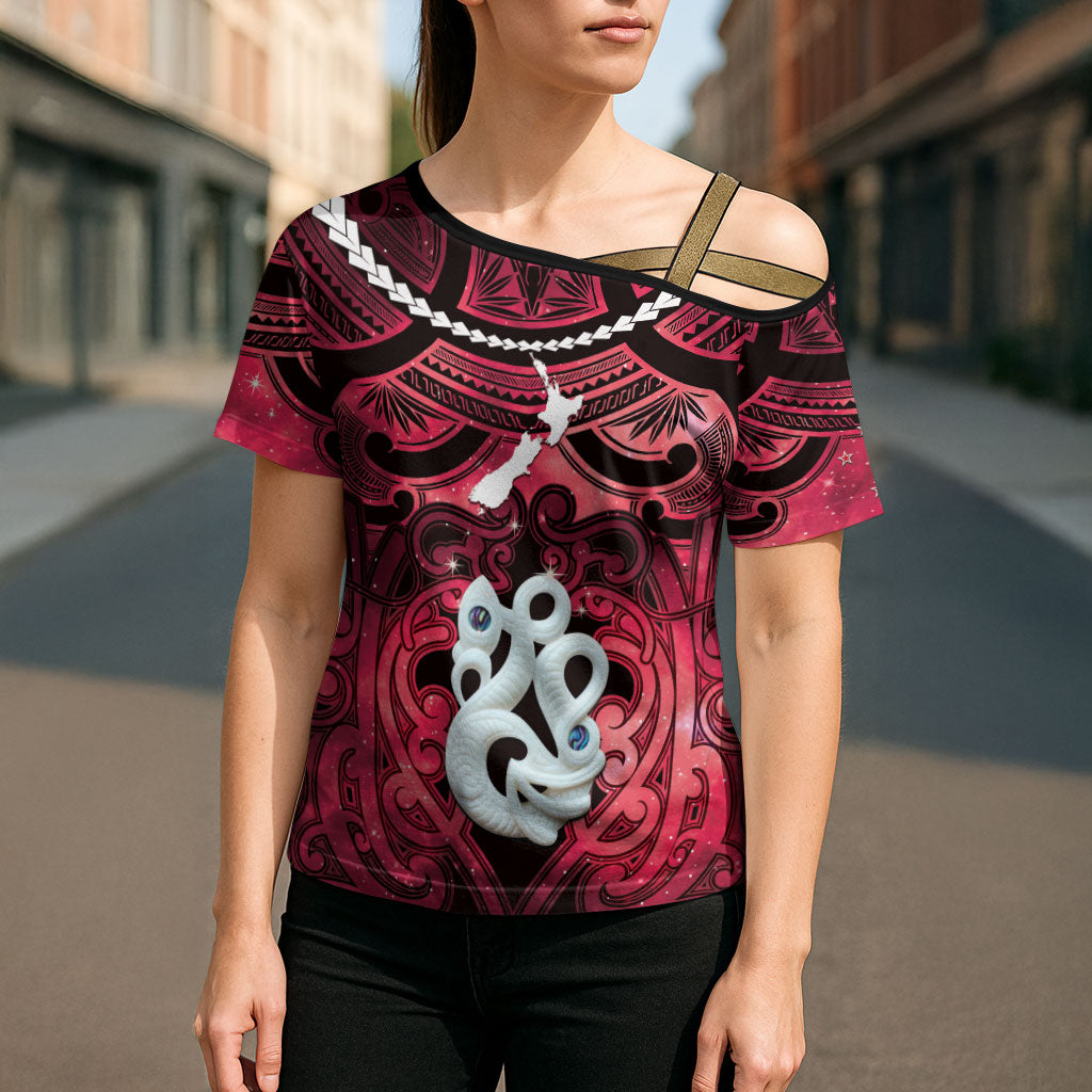 Personalised Maori Matariki Manaia Whero Cross Shoulder Shirt Maori Kowhaiwhai Pattern Galaxy