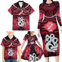 Personalised Maori Matariki Manaia Whero Family Matching Long Sleeve Bodycon Dress and Hawaiian Shirt Maori Kowhaiwhai Pattern Galaxy