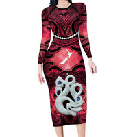 Personalised Maori Matariki Manaia Whero Family Matching Long Sleeve Bodycon Dress and Hawaiian Shirt Maori Kowhaiwhai Pattern Galaxy