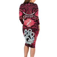 Personalised Maori Matariki Manaia Whero Family Matching Long Sleeve Bodycon Dress and Hawaiian Shirt Maori Kowhaiwhai Pattern Galaxy