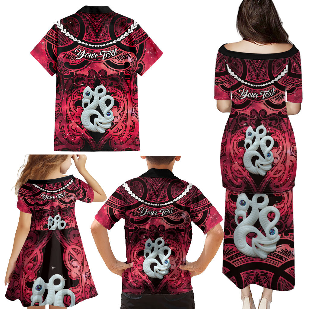 Personalised Maori Matariki Manaia Whero Family Matching Puletasi and Hawaiian Shirt Maori Kowhaiwhai Pattern Galaxy
