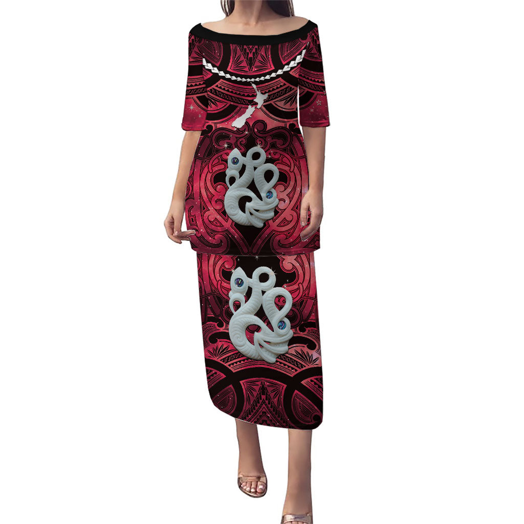 Personalised Maori Matariki Manaia Whero Family Matching Puletasi and Hawaiian Shirt Maori Kowhaiwhai Pattern Galaxy