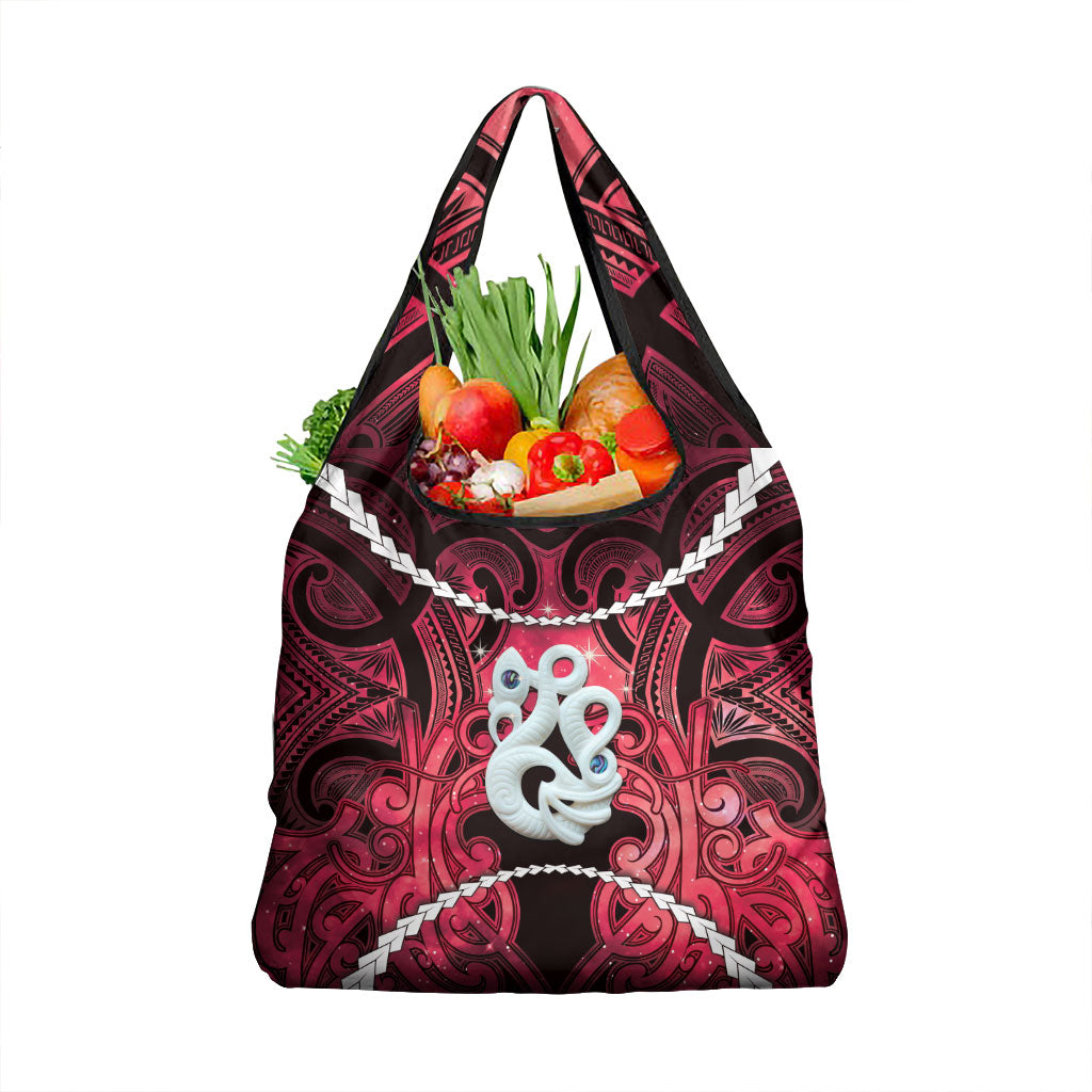 Maori Matariki Manaia Whero Grocery Bag Maori Kowhaiwhai Pattern Galaxy
