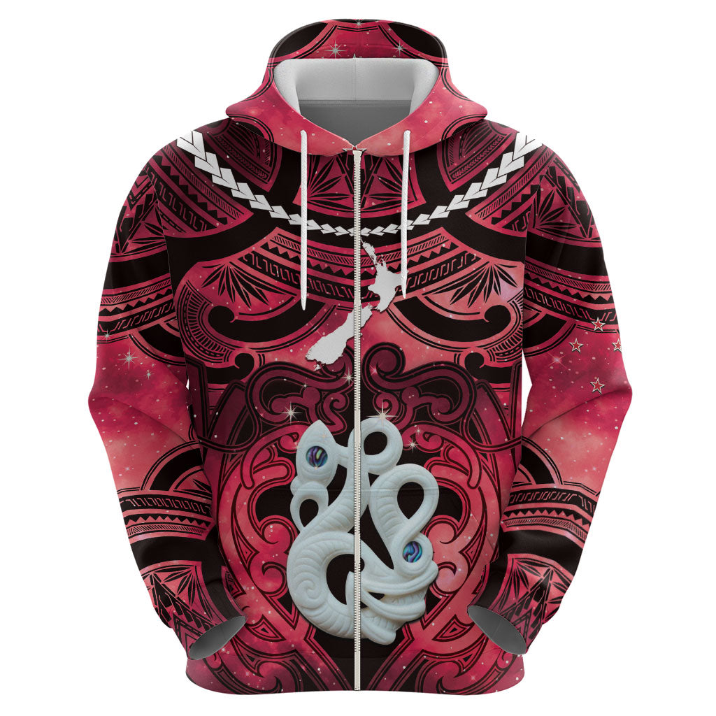 Personalised Maori Matariki Manaia Whero Hoodie Maori Kowhaiwhai Pattern Galaxy