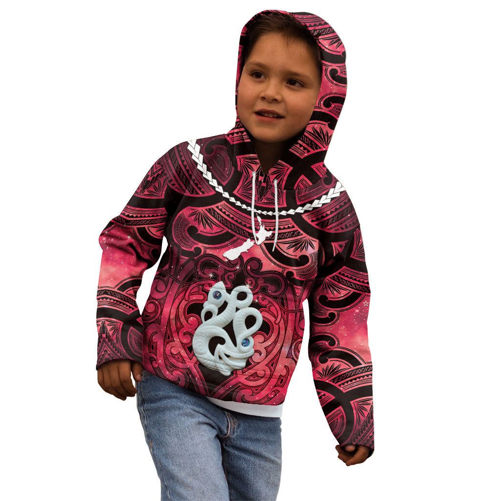 Personalised Maori Matariki Manaia Whero Kid Hoodie Maori Kowhaiwhai Pattern Galaxy
