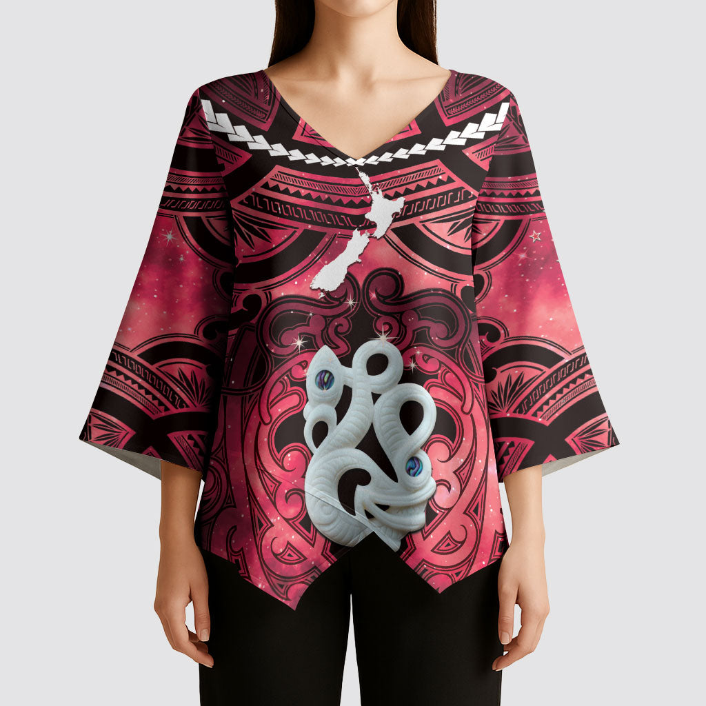 Personalised Maori Matariki Manaia Whero Kimono Sleeve Blouse Maori Kowhaiwhai Pattern Galaxy
