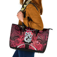 Maori Matariki Manaia Whero Leather Tote Bag Maori Kowhaiwhai Pattern Galaxy LT01 Red - Polynesian Pride
