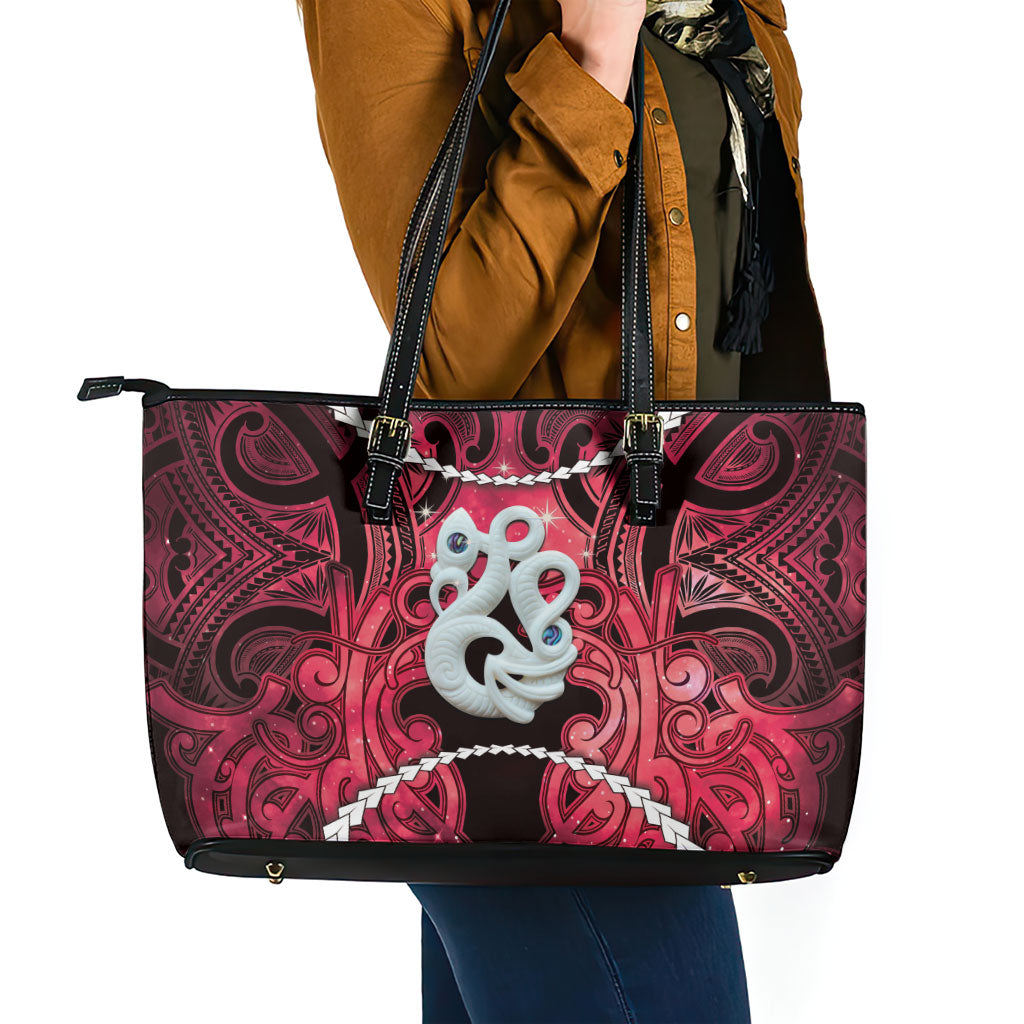 Maori Matariki Manaia Whero Leather Tote Bag Maori Kowhaiwhai Pattern Galaxy LT01 - Polynesian Pride