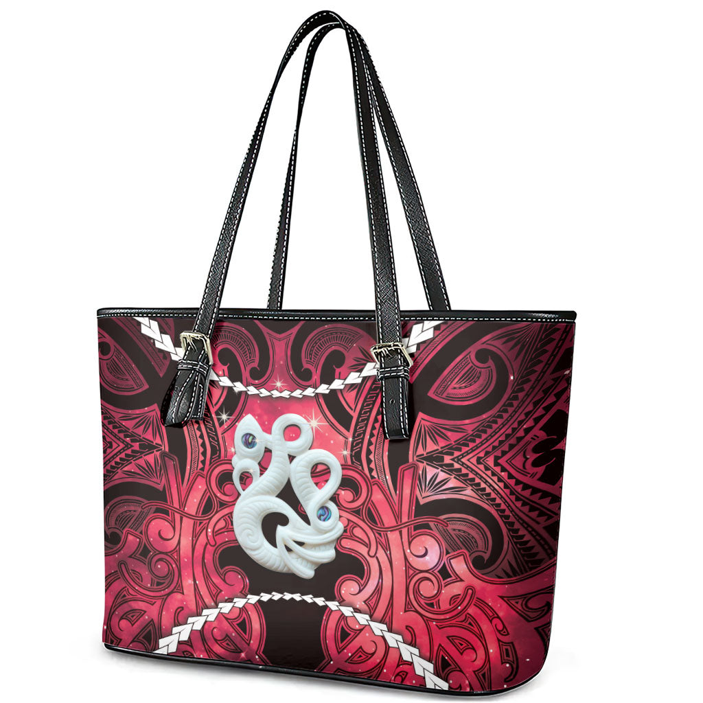 Maori Matariki Manaia Whero Leather Tote Bag Maori Kowhaiwhai Pattern Galaxy LT01 - Polynesian Pride