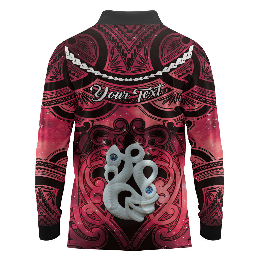 Personalised Maori Matariki Manaia Whero Long Sleeve Polo Shirt Maori Kowhaiwhai Pattern Galaxy LT01 - Polynesian Pride