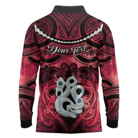 Personalised Maori Matariki Manaia Whero Long Sleeve Polo Shirt Maori Kowhaiwhai Pattern Galaxy LT01 - Polynesian Pride