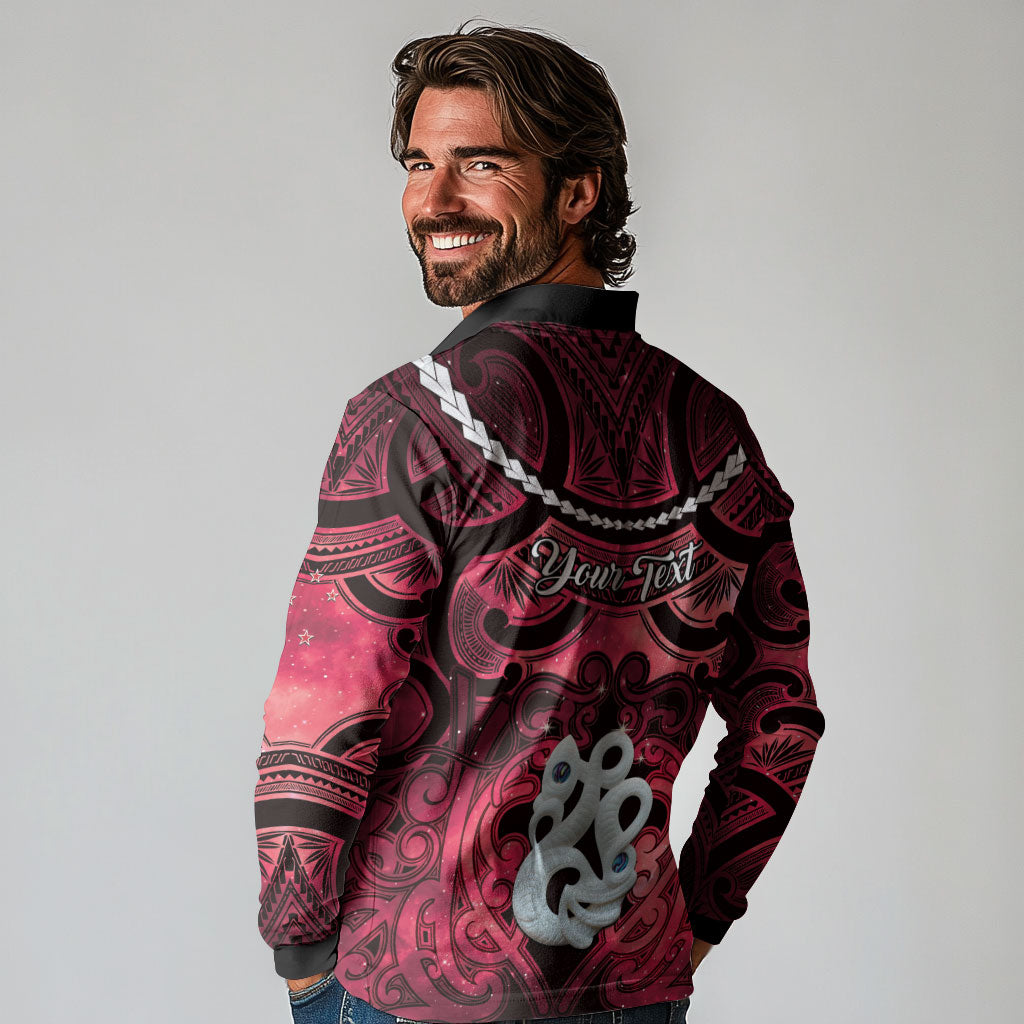 Personalised Maori Matariki Manaia Whero Long Sleeve Polo Shirt Maori Kowhaiwhai Pattern Galaxy LT01 - Polynesian Pride