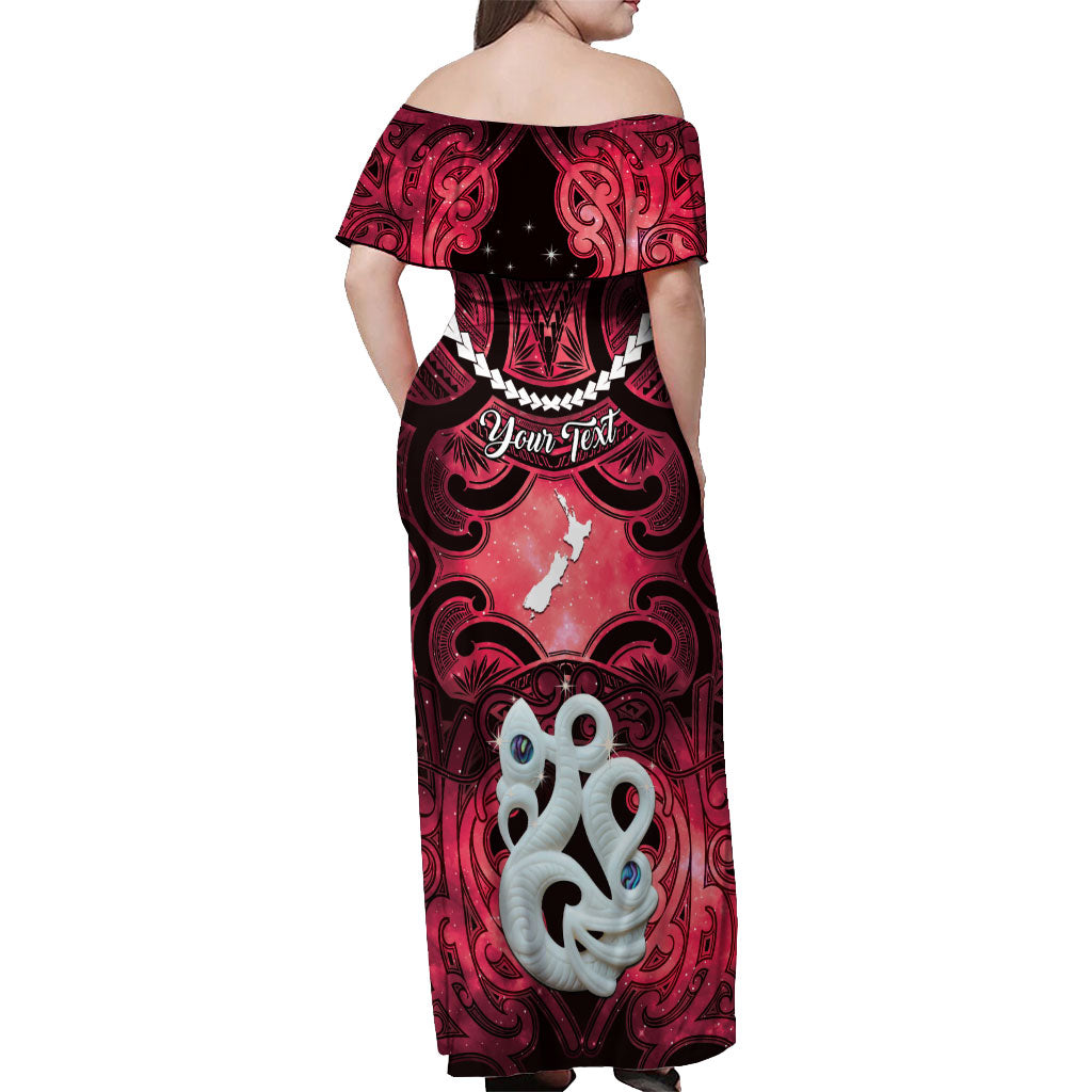 Personalised Maori Matariki Manaia Whero Off Shoulder Maxi Dress Maori Kowhaiwhai Pattern Galaxy LT01 - Polynesian Pride
