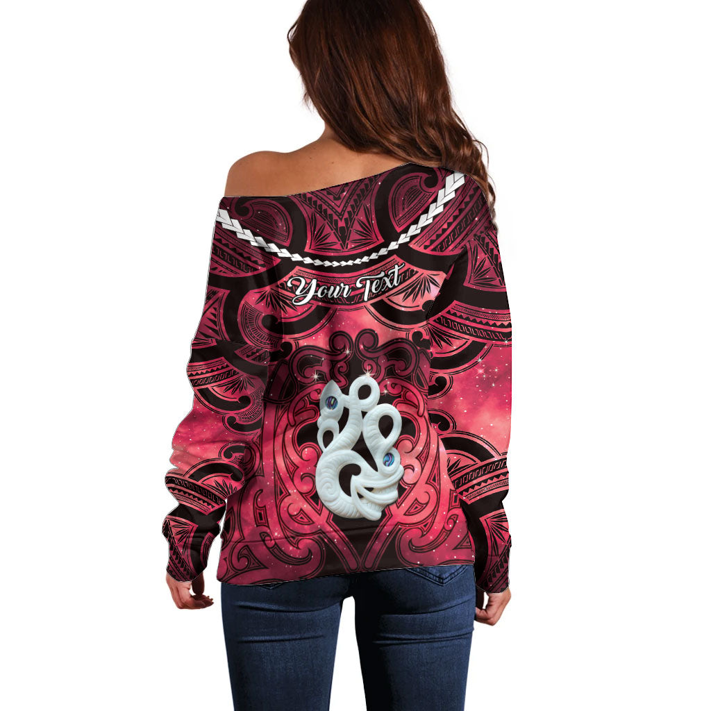 Personalised Maori Matariki Manaia Whero Off Shoulder Sweater Maori Kowhaiwhai Pattern Galaxy LT01 - Polynesian Pride