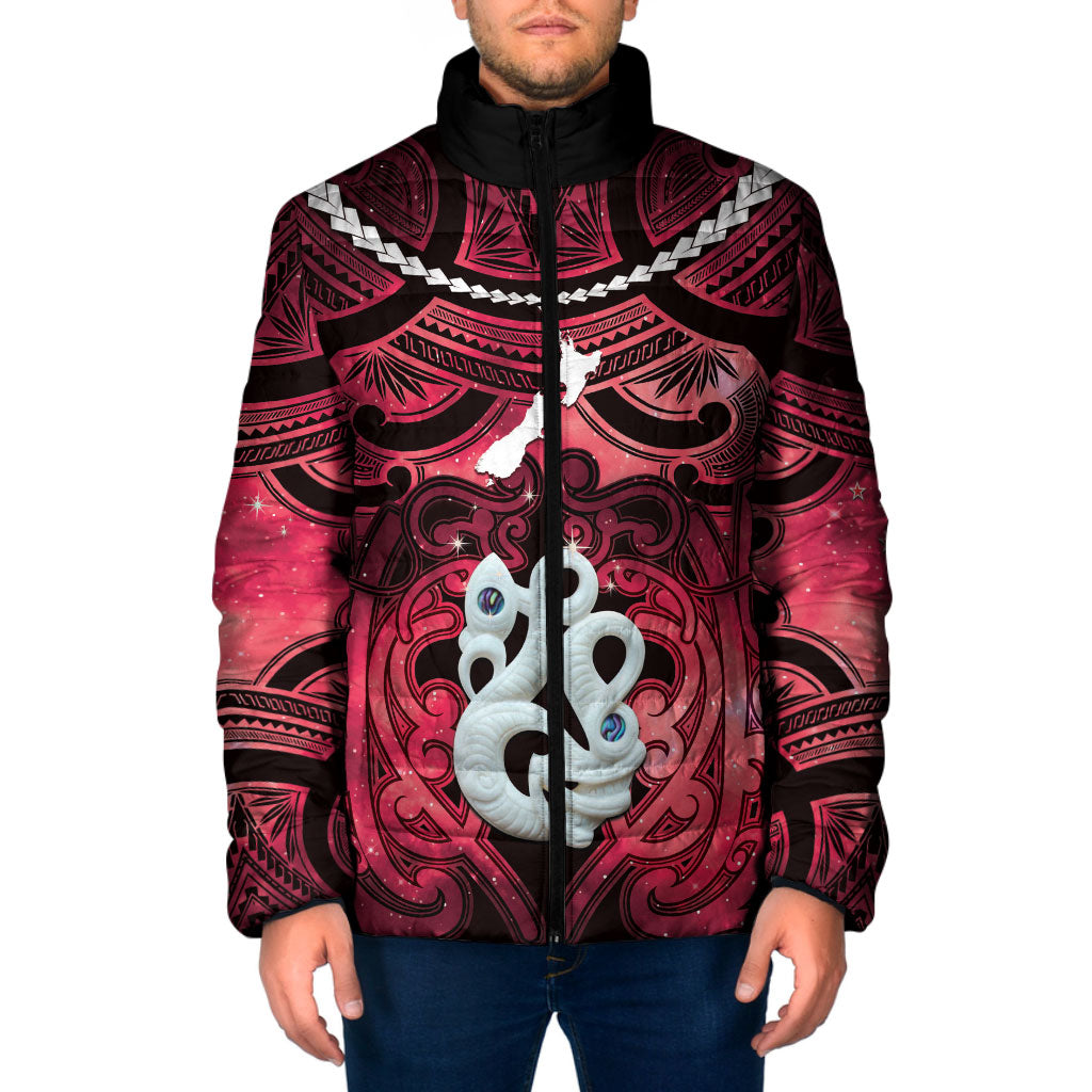 Personalised Maori Matariki Manaia Whero Padded Jacket Maori Kowhaiwhai Pattern Galaxy