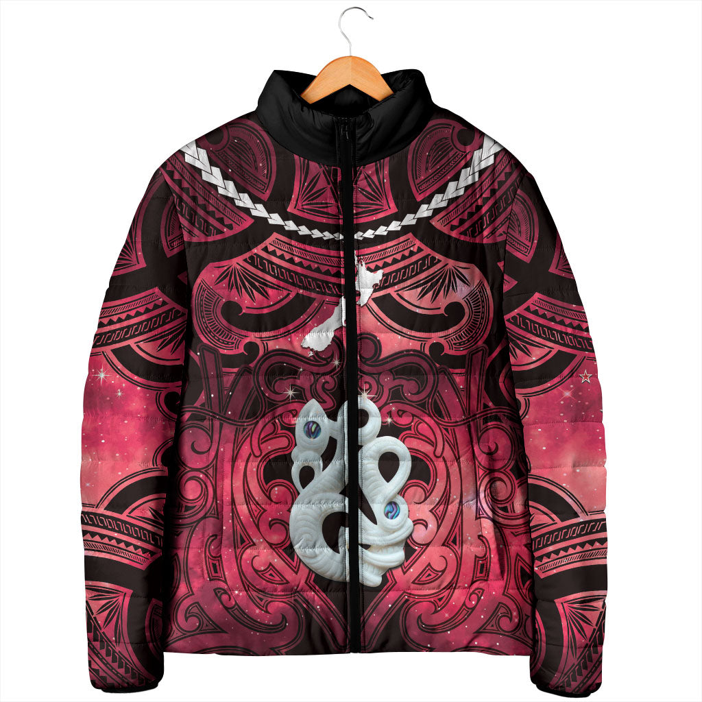 Personalised Maori Matariki Manaia Whero Padded Jacket Maori Kowhaiwhai Pattern Galaxy