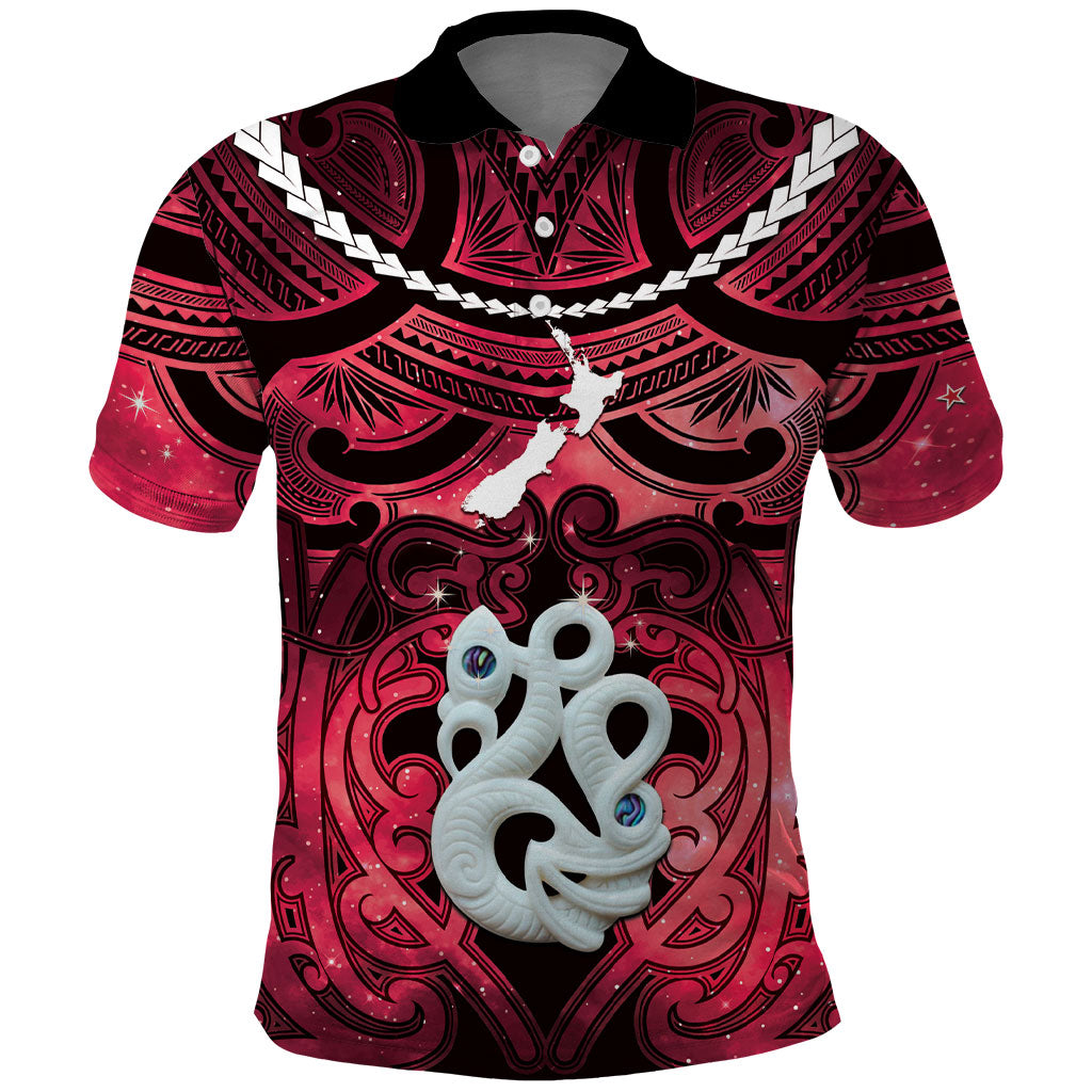 Personalised Maori Matariki Manaia Whero Polo Shirt Maori Kowhaiwhai Pattern Galaxy