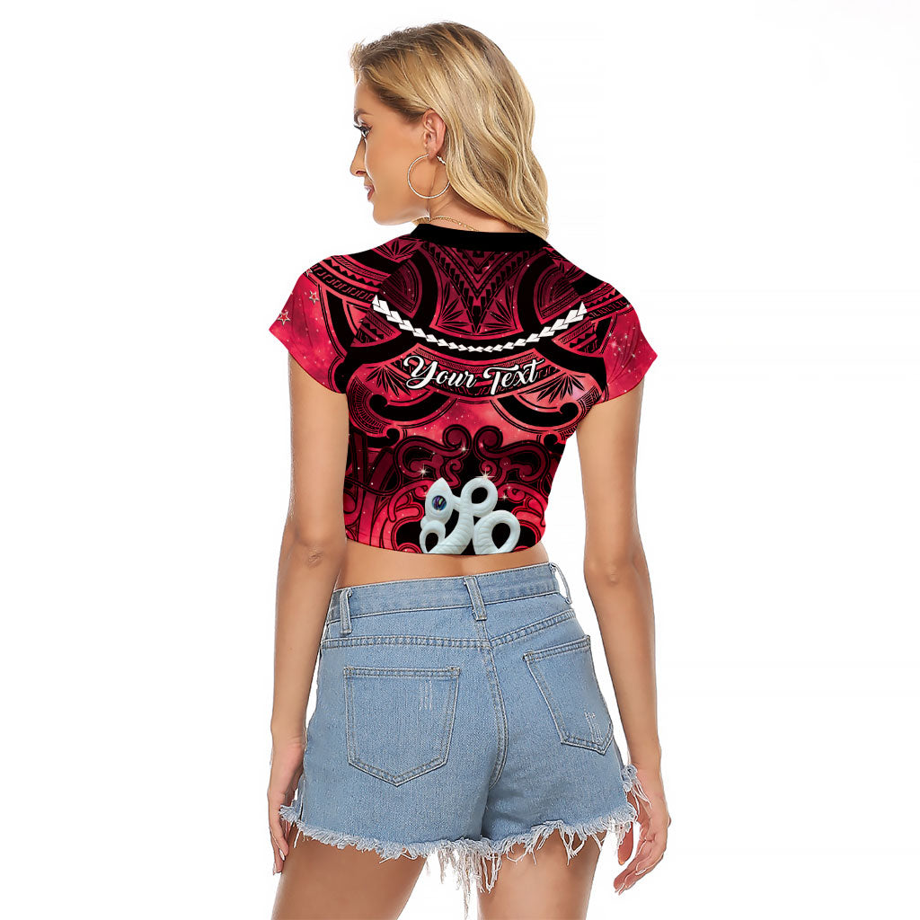 Personalised Maori Matariki Manaia Whero Raglan Cropped T Shirt Maori Kowhaiwhai Pattern Galaxy