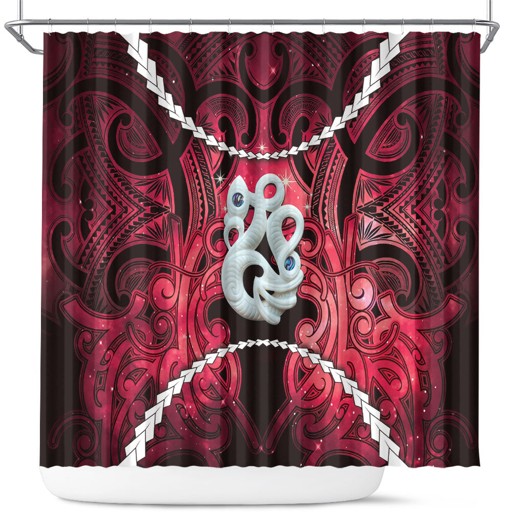 Maori Matariki Manaia Whero Shower Curtain Maori Kowhaiwhai Pattern Galaxy LT01 Red - Polynesian Pride