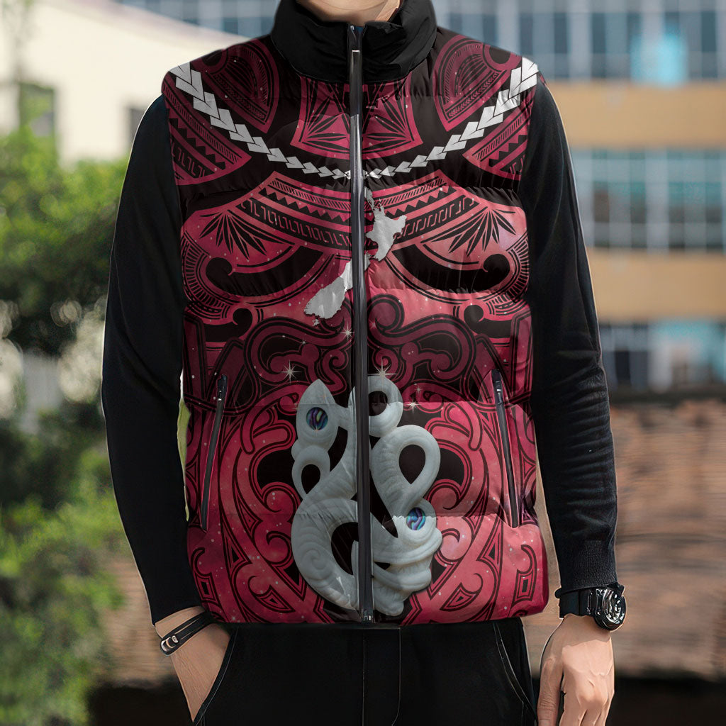 Personalised Maori Matariki Manaia Whero Sleeveless Puffer Jacket Maori Kowhaiwhai Pattern Galaxy LT01 - Polynesian Pride