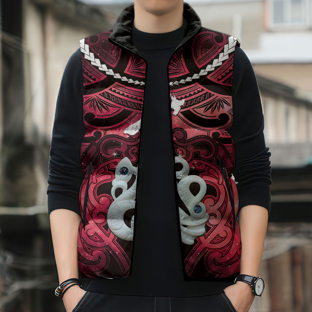 Personalised Maori Matariki Manaia Whero Sleeveless Puffer Jacket Maori Kowhaiwhai Pattern Galaxy LT01 - Polynesian Pride