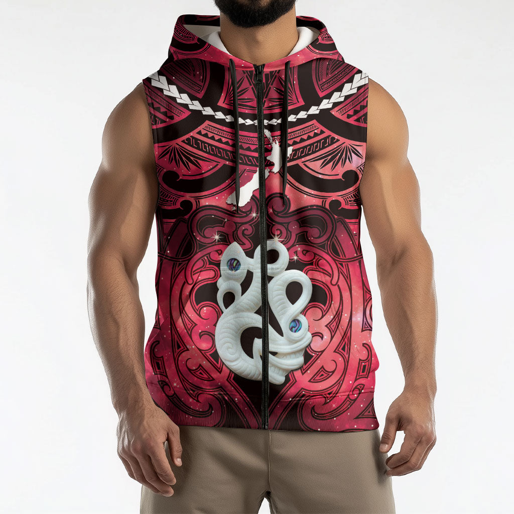 Personalised Maori Matariki Manaia Whero Sleeveless Zip Hoodie Maori Kowhaiwhai Pattern Galaxy LT01 - Polynesian Pride