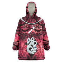 Personalised Maori Matariki Manaia Whero Wearable Blanket Hoodie Maori Kowhaiwhai Pattern Galaxy LT01 One Size Red - Polynesian Pride