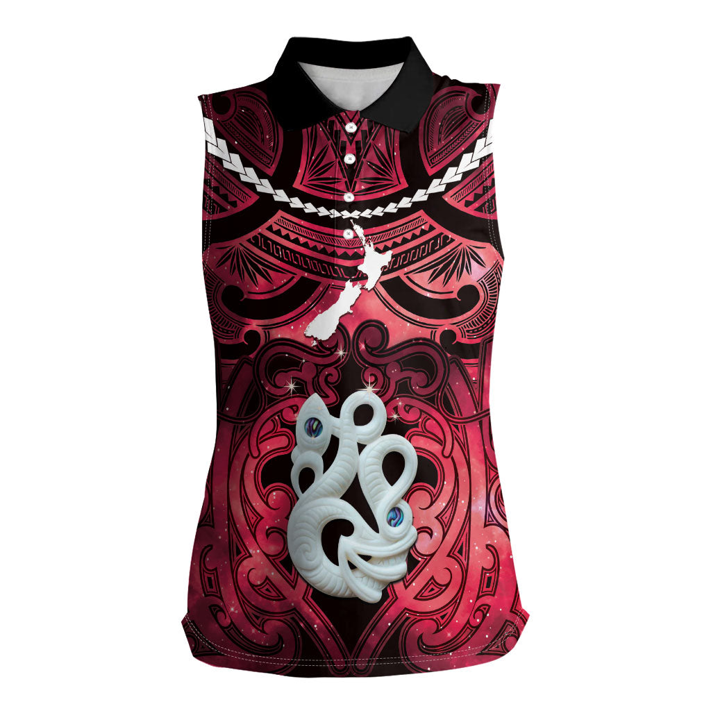 Personalised Maori Matariki Manaia Whero Women Sleeveless Polo Shirt Maori Kowhaiwhai Pattern Galaxy