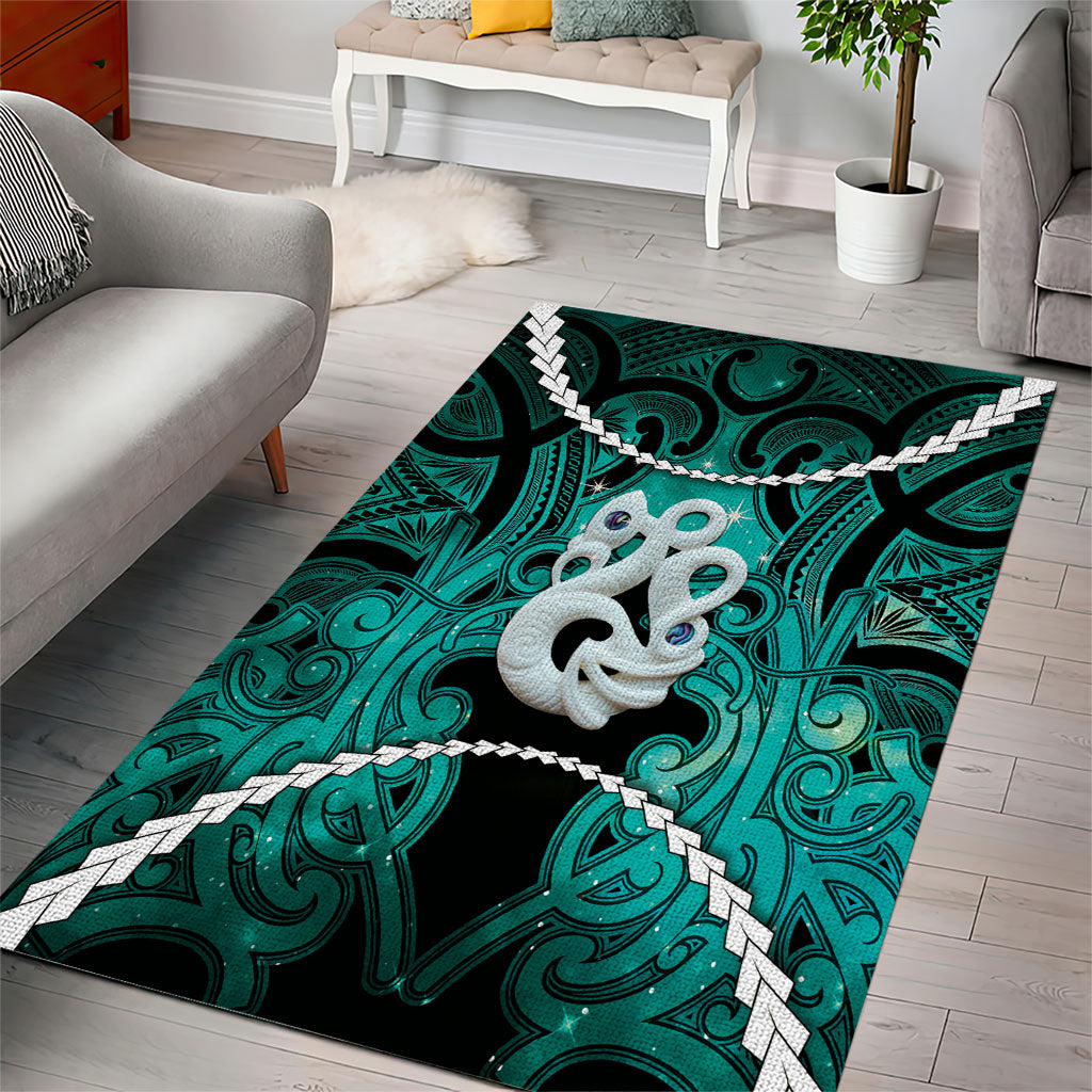 Maori Matariki Manaia Turquoise Area Rug Maori Kowhaiwhai Pattern Galaxy LT01 - Polynesian Pride