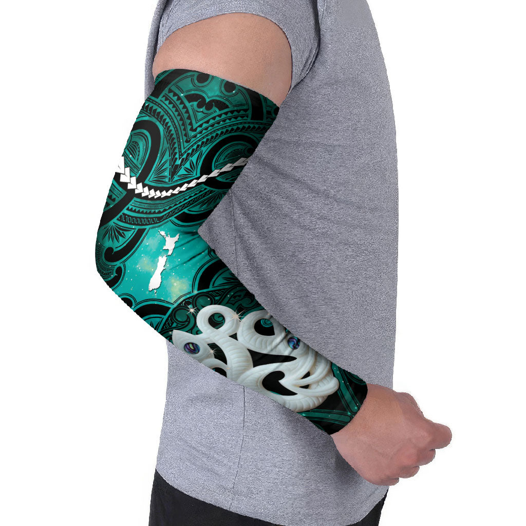 Personalised Maori Matariki Manaia Turquoise Arm Sleeves Maori Kowhaiwhai Pattern Galaxy LT01 - Polynesian Pride