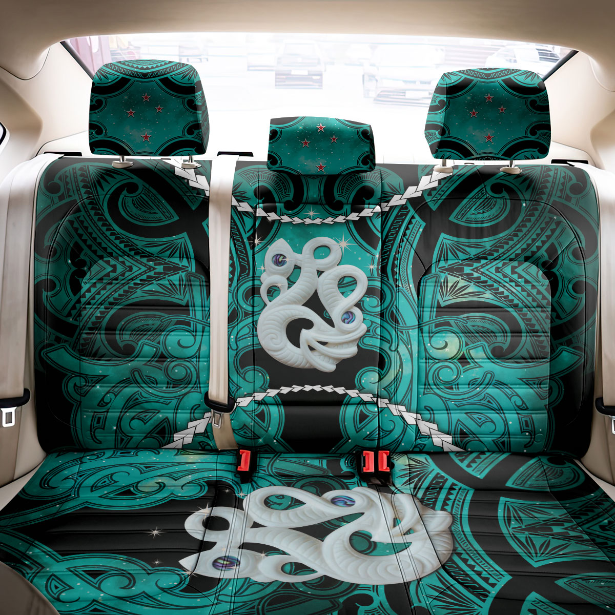 Maori Matariki Manaia Turquoise Back Car Seat Cover Maori Kowhaiwhai Pattern Galaxy