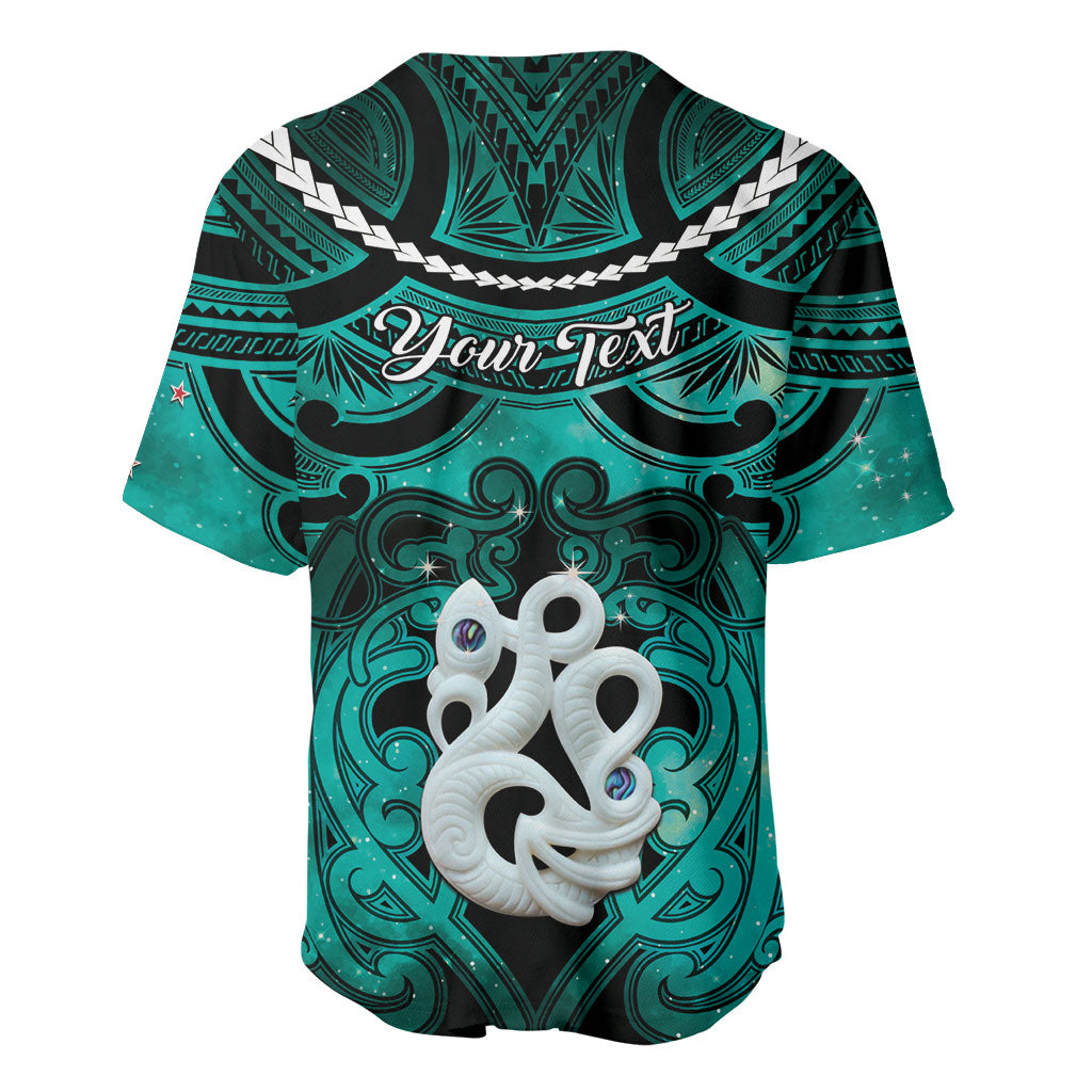 Personalised Maori Matariki Manaia Turquoise Baseball Jersey Maori Kowhaiwhai Pattern Galaxy