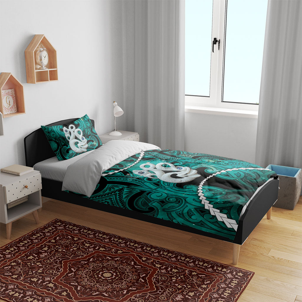 Maori Matariki Manaia Turquoise Bedding Set Maori Kowhaiwhai Pattern Galaxy