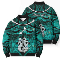 Personalised Maori Matariki Manaia Turquoise Bomber Puffer Jacket Maori Kowhaiwhai Pattern Galaxy