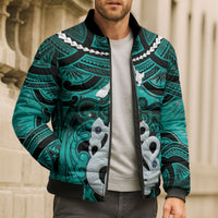 Personalised Maori Matariki Manaia Turquoise Bomber Puffer Jacket Maori Kowhaiwhai Pattern Galaxy