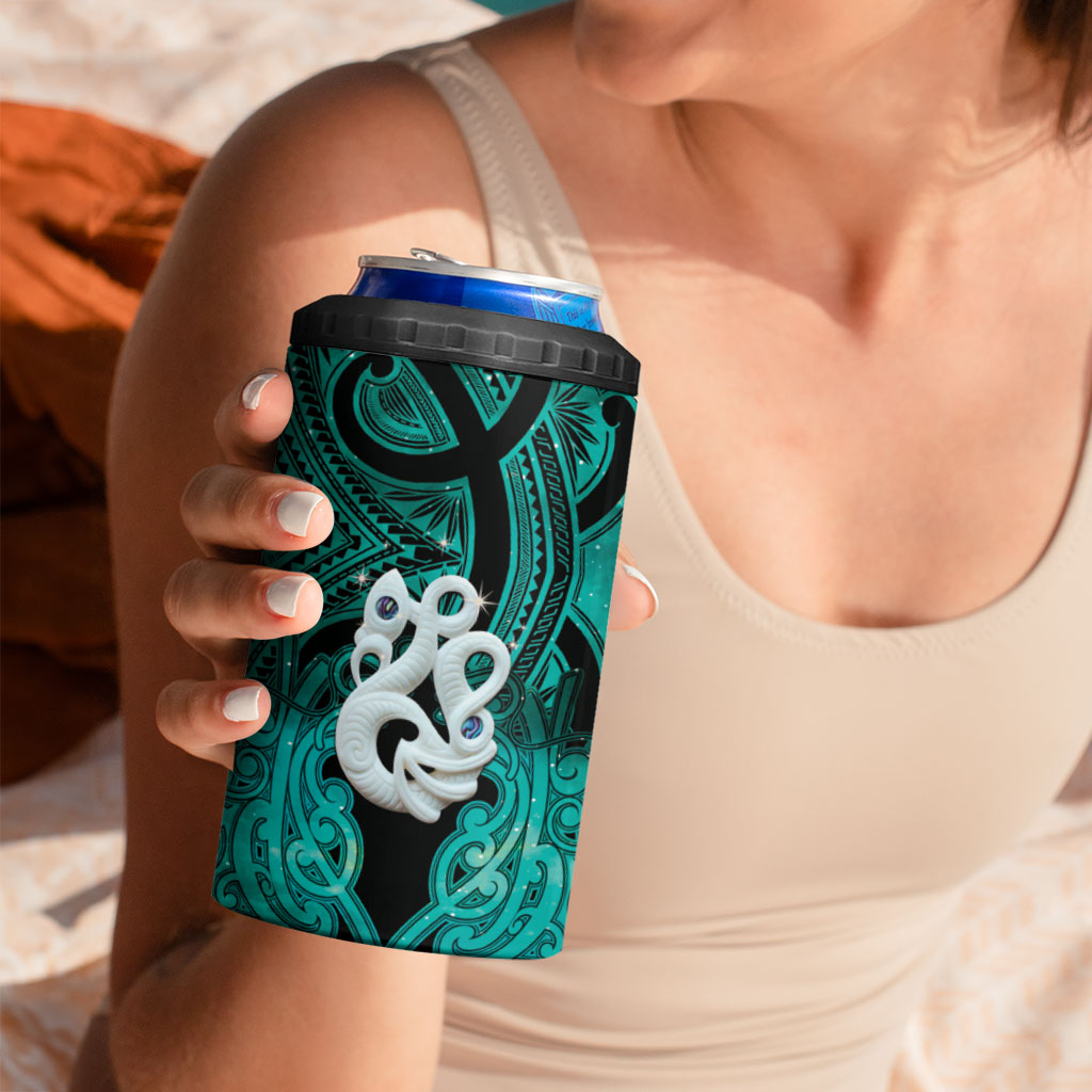 Personalised Maori Matariki Manaia Turquoise 4 in 1 Can Cooler Tumbler Maori Kowhaiwhai Pattern Galaxy LT01 - Polynesian Pride