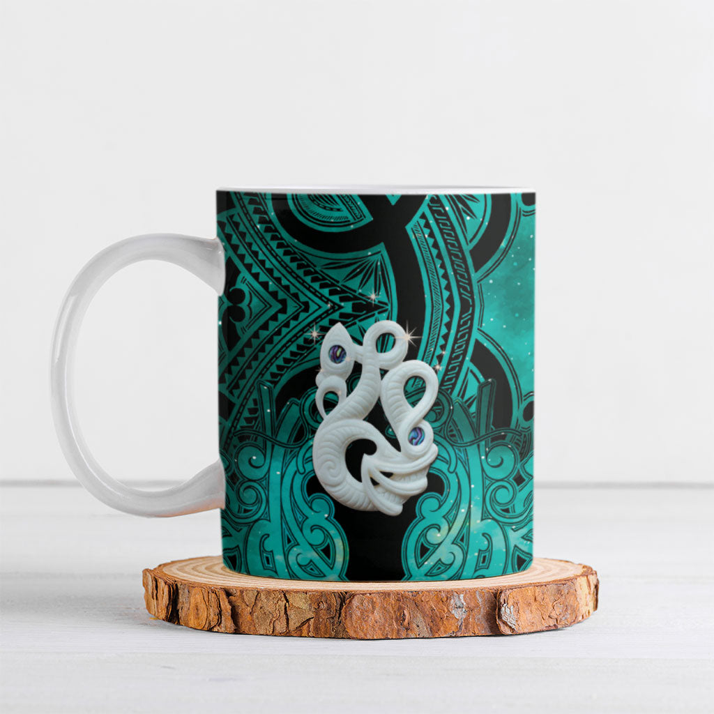 Personalised Maori Matariki Manaia Turquoise Ceramic Mug Maori Kowhaiwhai Pattern Galaxy