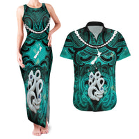 Personalised Maori Matariki Manaia Turquoise Couples Matching Tank Maxi Dress and Hawaiian Shirt Maori Kowhaiwhai Pattern Galaxy