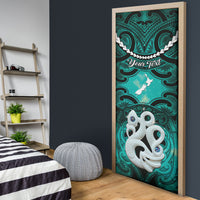 Personalised Maori Matariki Manaia Turquoise Door Cover Maori Kowhaiwhai Pattern Galaxy