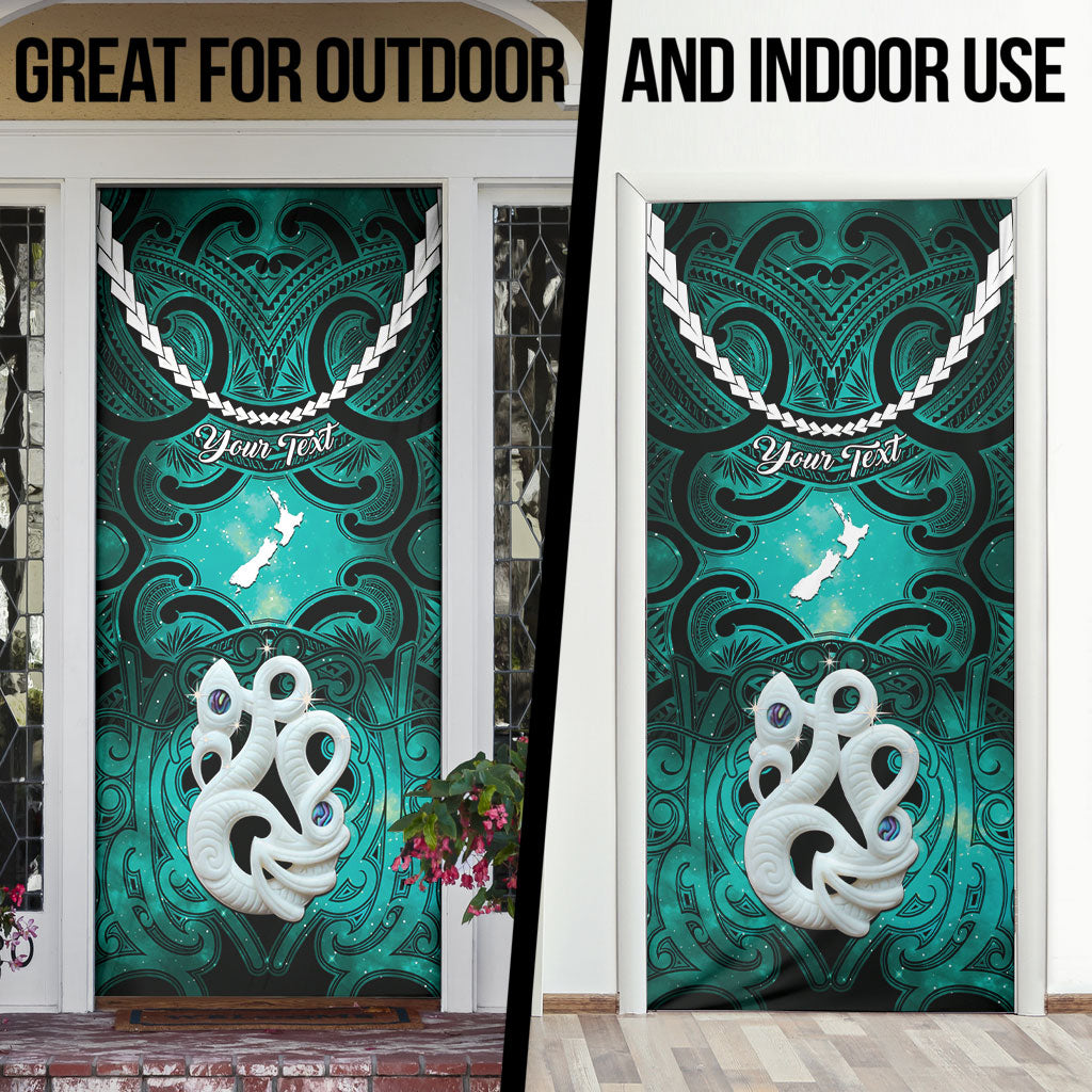 Personalised Maori Matariki Manaia Turquoise Door Cover Maori Kowhaiwhai Pattern Galaxy