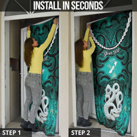 Personalised Maori Matariki Manaia Turquoise Door Cover Maori Kowhaiwhai Pattern Galaxy