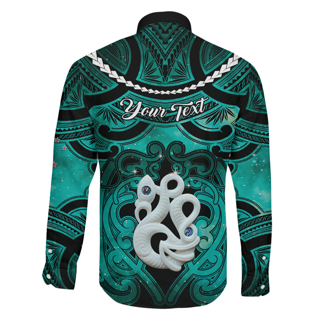 Personalised Maori Matariki Manaia Turquoise Family Matching Long Sleeve Bodycon Dress and Hawaiian Shirt Maori Kowhaiwhai Pattern Galaxy