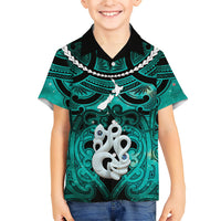 Personalised Maori Matariki Manaia Turquoise Family Matching Off The Shoulder Long Sleeve Dress and Hawaiian Shirt Maori Kowhaiwhai Pattern Galaxy